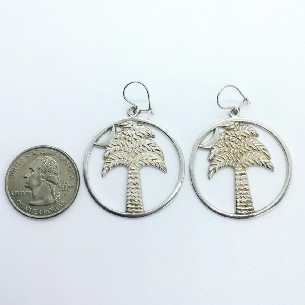 🌴 PALM TREE STERLING SILVER HOOK EARRINGS SUMMER BEACH SEA - Picture 4 of 6